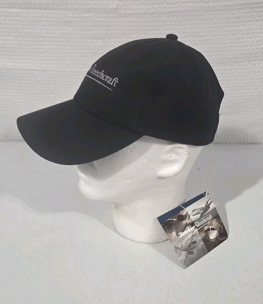 Hawker Beechcraft Hat Baseball Cap Men's Adjustable Black White Logo NWT